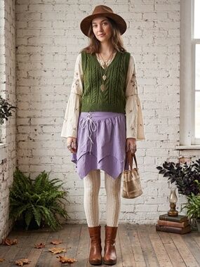 Whimsical Fairycore Pixie Skirt Lilac Gauze Layered Handkerchief Lace Up Mini